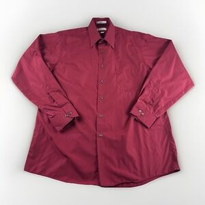 Van Heusen Poplin Dress Shirt Mens L 16.5 Red Long Sleeve Button Up Wrinkle Free